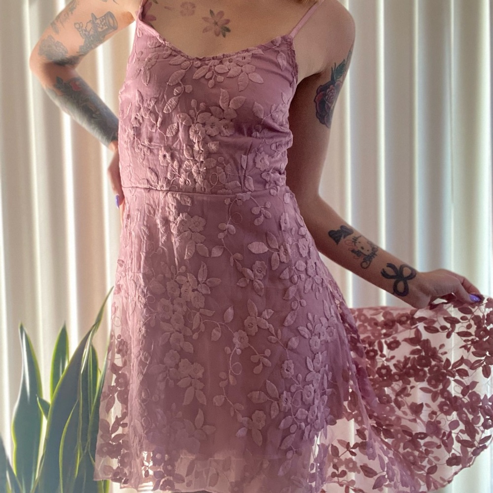 High to low, floral print mesh & pink slit under dress silk, adjustable straps